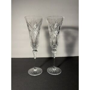 Durand France Cut Crystal Champagne Flutes 9.5" Faceted Starburst Pair
